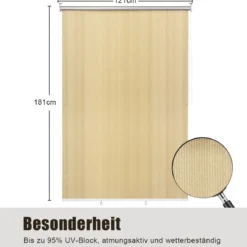 Abdunkelungsrollo Außenjalousie mit UV-Schutz Rolljalousie mit Sonnenschutz 121x181 cm Beige