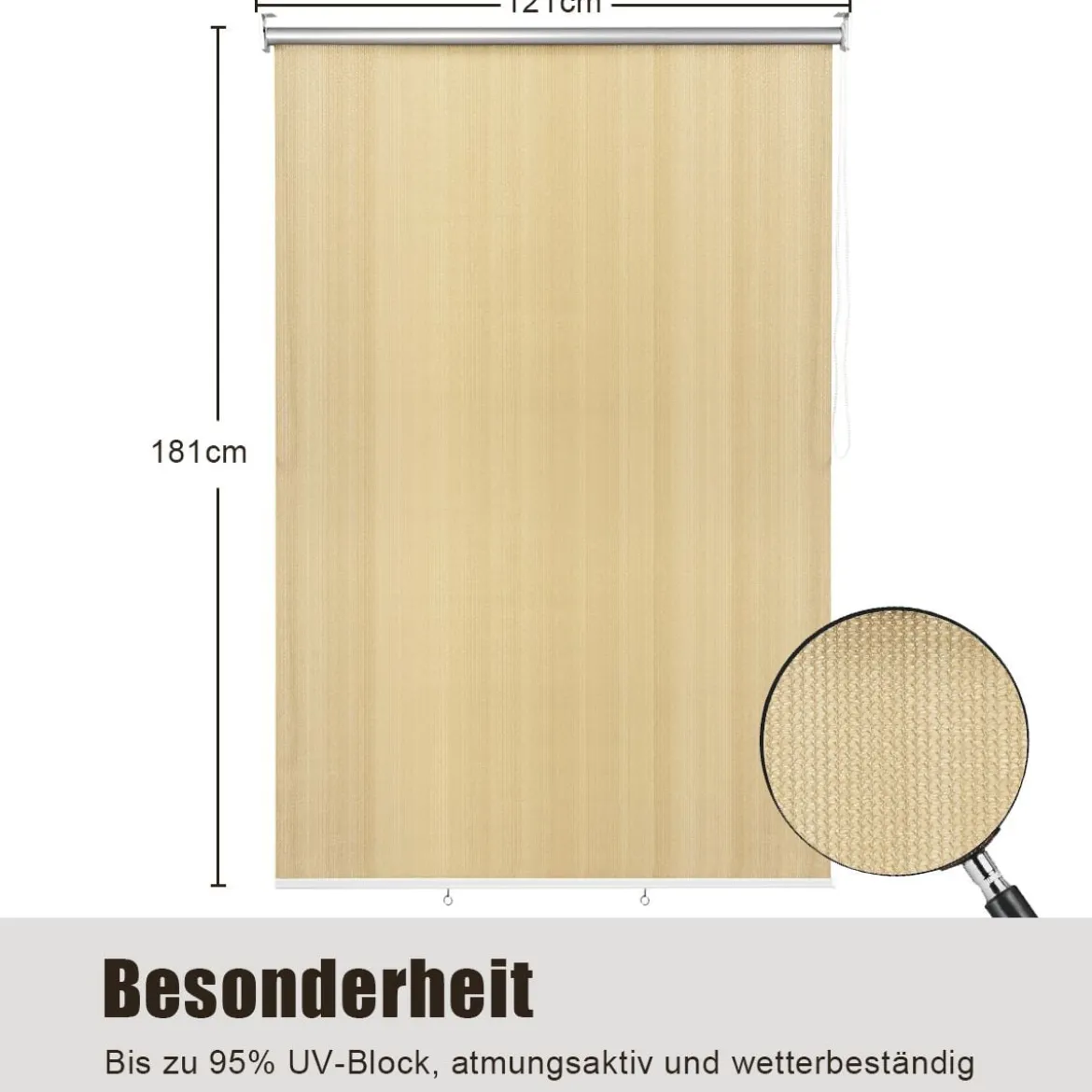 Abdunkelungsrollo Außenjalousie mit UV-Schutz Rolljalousie mit Sonnenschutz 121x181 cm Beige