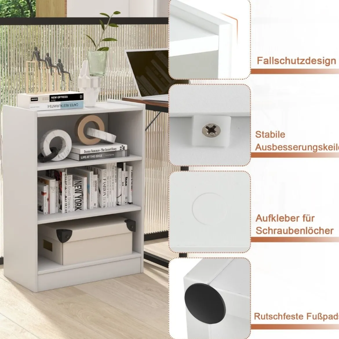Ablageregal 3-Stöckiges Bücherregal 50 x 30 x 75 cm Weiß