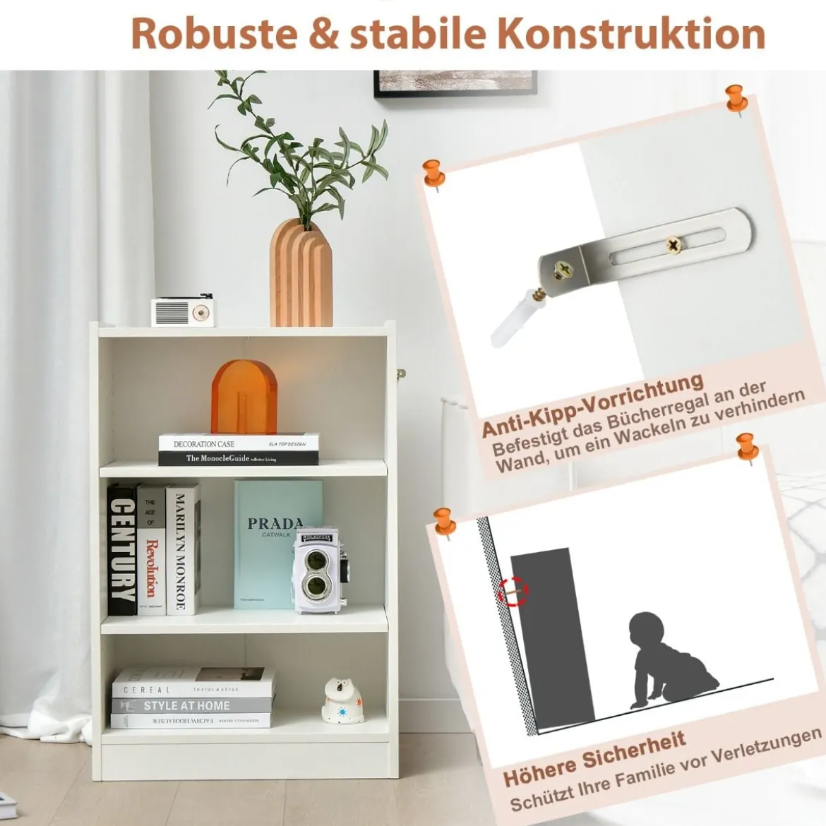 Ablageregal 3-Stöckiges Bücherregal 50 x 30 x 75 cm Weiß