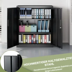 Abschließbarer Aktenschrank mit Doppeltür & 2 Verstellbaren Regalen Metallschrank