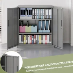 Abschließbarer Aktenschrank mit Doppeltür & 2 Verstellbaren Regalen Metallschrank