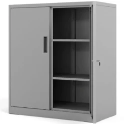Abschließbarer Aktenschrank mit Doppeltür & 2 Verstellbaren Regalen Metallschrank