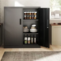 Abschließbarer Aktenschrank mit Doppeltür & 2 Verstellbaren Regalen Metallschrank