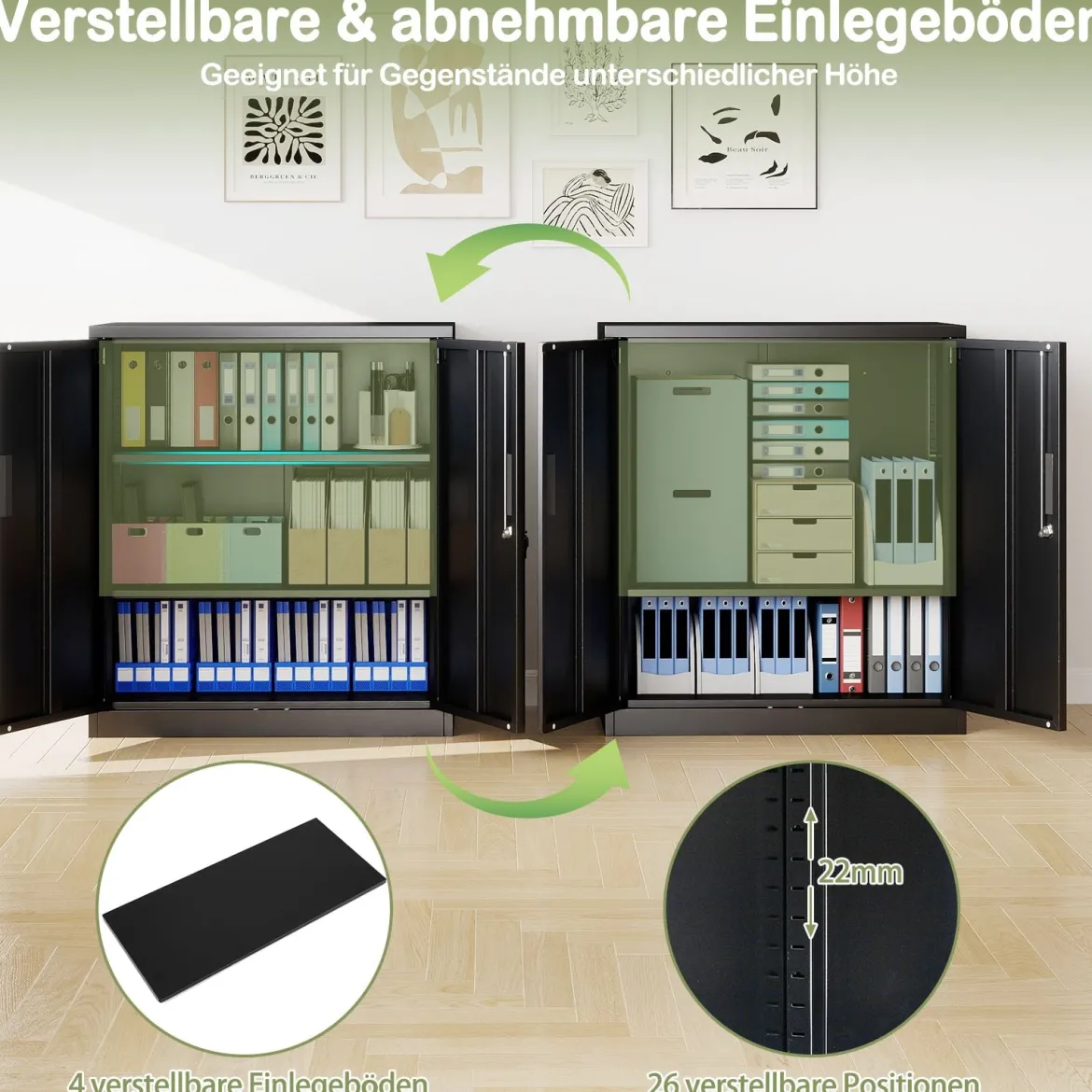 Abschließbarer Aktenschrank mit Doppeltür & 2 Verstellbaren Regalen Metallschrank
