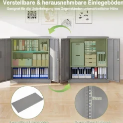 Abschließbarer Aktenschrank mit Doppeltür & 2 Verstellbaren Regalen Metallschrank