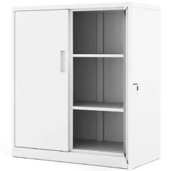 Abschließbarer Aktenschrank mit Doppeltür & 2 Verstellbaren Regalen Metallschrank