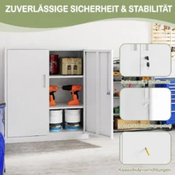 Abschließbarer Aktenschrank mit Doppeltür & 2 Verstellbaren Regalen Metallschrank