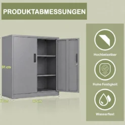 Abschließbarer Aktenschrank mit Doppeltür & 2 Verstellbaren Regalen Metallschrank