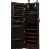 Abschließbarer LED-Schmuckschrank mit Ganzkörper-Spiegel 37 x 9.5 x 108 cm Braun