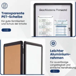 Abschließbarer Schaukasten Infokasten mit Magnetische und Beschreibbare Rückwand 60 x 45 cm