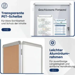 Abschließbarer Schaukasten Infokasten mit Magnetische und Beschreibbare Rückwand 60 x 45 cm