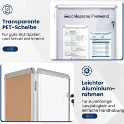 Abschließbarer Schaukasten Infokasten mit Magnetische und Beschreibbare Rückwand 90 x 65 cm