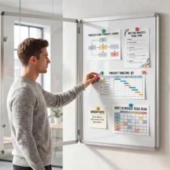 Abschließbarer Schaukasten Infokasten mit Magnetische und Beschreibbare Rückwand 90 x 65 cm