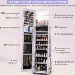 Abschließbarer Schmuckschrank mit Integriertem Schminkspiegel Verstellbaren Ablagen & Stauraum Lila