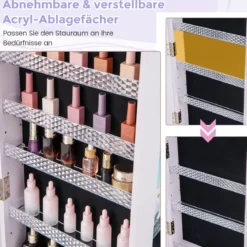 Abschließbarer Schmuckschrank mit Integriertem Schminkspiegel Verstellbaren Ablagen & Stauraum Lila
