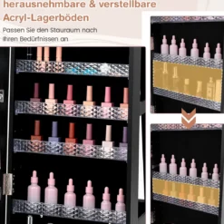 Abschließbarer Schmuckschrank mit Integriertem Schminkspiegel Verstellbaren Ablagen & Stauraum Schwarz