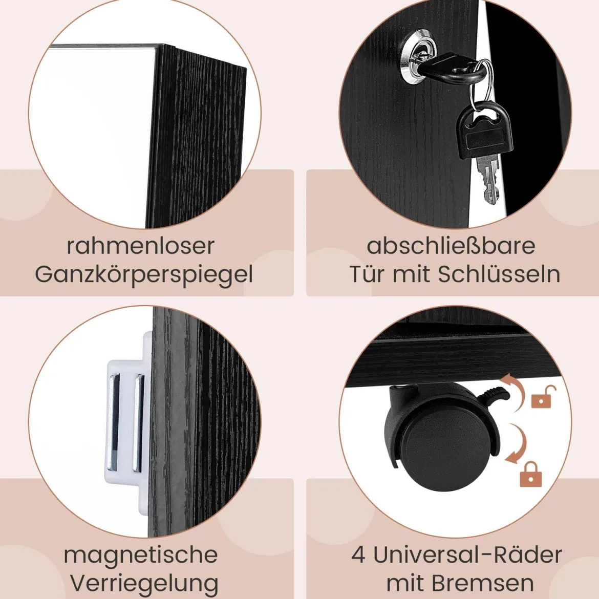 Abschließbarer Schmuckschrank mit Integriertem Schminkspiegel Verstellbaren Ablagen & Stauraum Schwarz