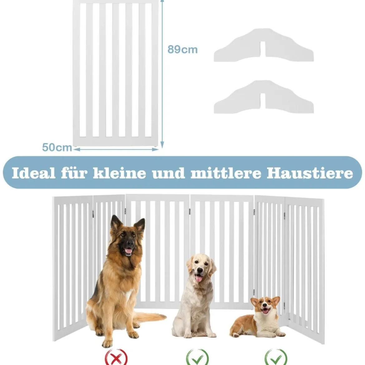 Absperrgitter Hunde 89cm Hoch 4 Paneelen Schutzgitter Holz Kklappbar Weiß (6 Paneelen)