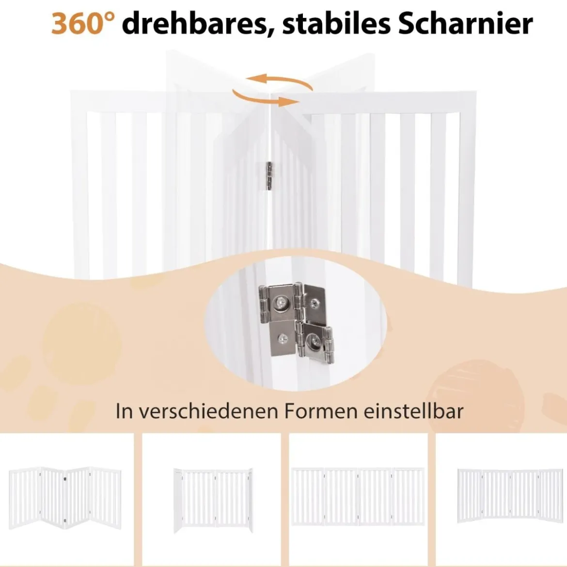Absperrgitter Hunde 89cm Hoch 4 Paneelen Schutzgitter Holz Kklappbar Weiß