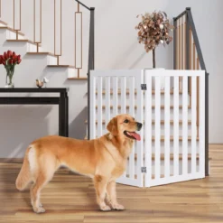 Absperrgitter Hunde 89cm Hoch 2 Paneelen Schutzgitter Holz Klappbar (Weiß-Verlängerung)