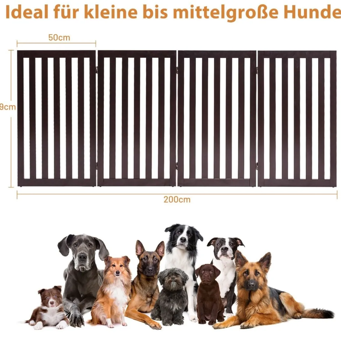 Absperrgitter Hunde 89cm Hoch 4 Paneelen Schutzgitter Holz Klappbar Braun