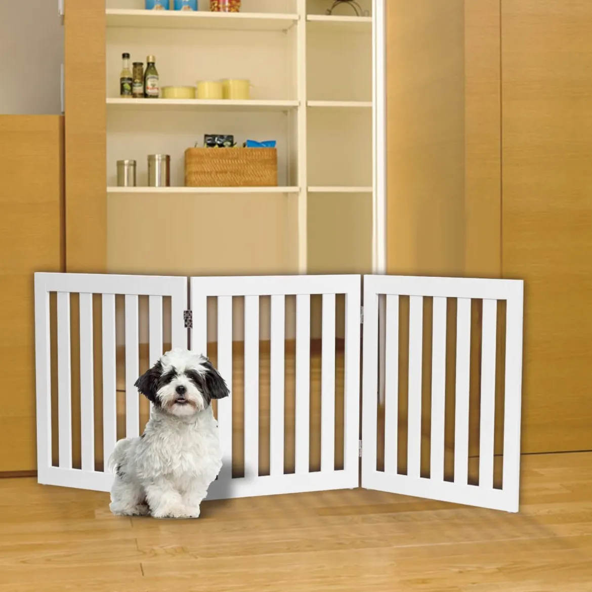 Absperrgitter Hunde 60cm Hoch Schutzgitter Holz klappbar 3 Paneelen Weiß