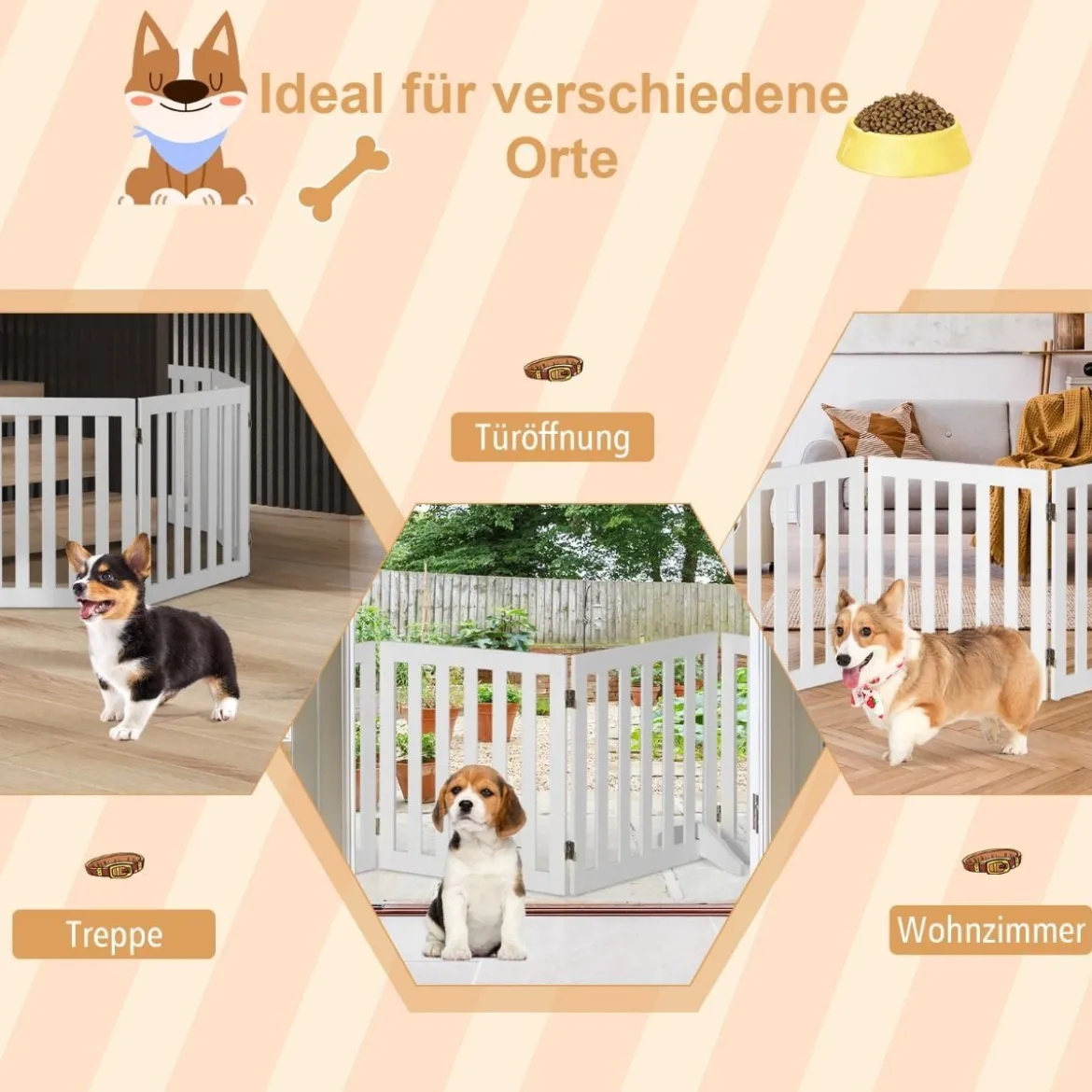 Absperrgitter Hunde 60cm Hoch Schutzgitter Holz Kindergitter klappbar Treppengitter Weiß (5 Paneelen)