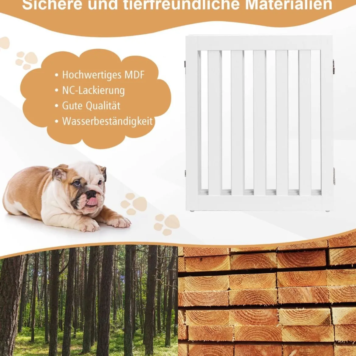 Absperrgitter Hunde 60cm Hoch Schutzgitter Holz Kindergitter klappbar Treppengitter Weiß (5 Paneelen)