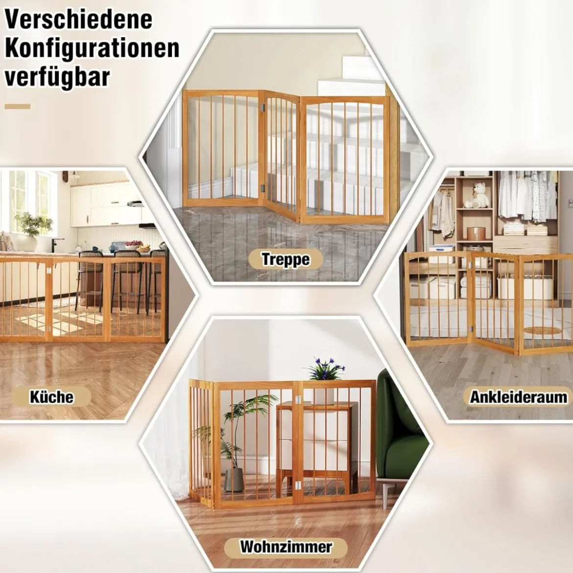 Absperrgitter Hunde 3-teilig Schutzgitter Holz Treppengitter 76cm Hoch Hundeabsperrgitter klappbar Hundegitter Türschutzgitter Natur