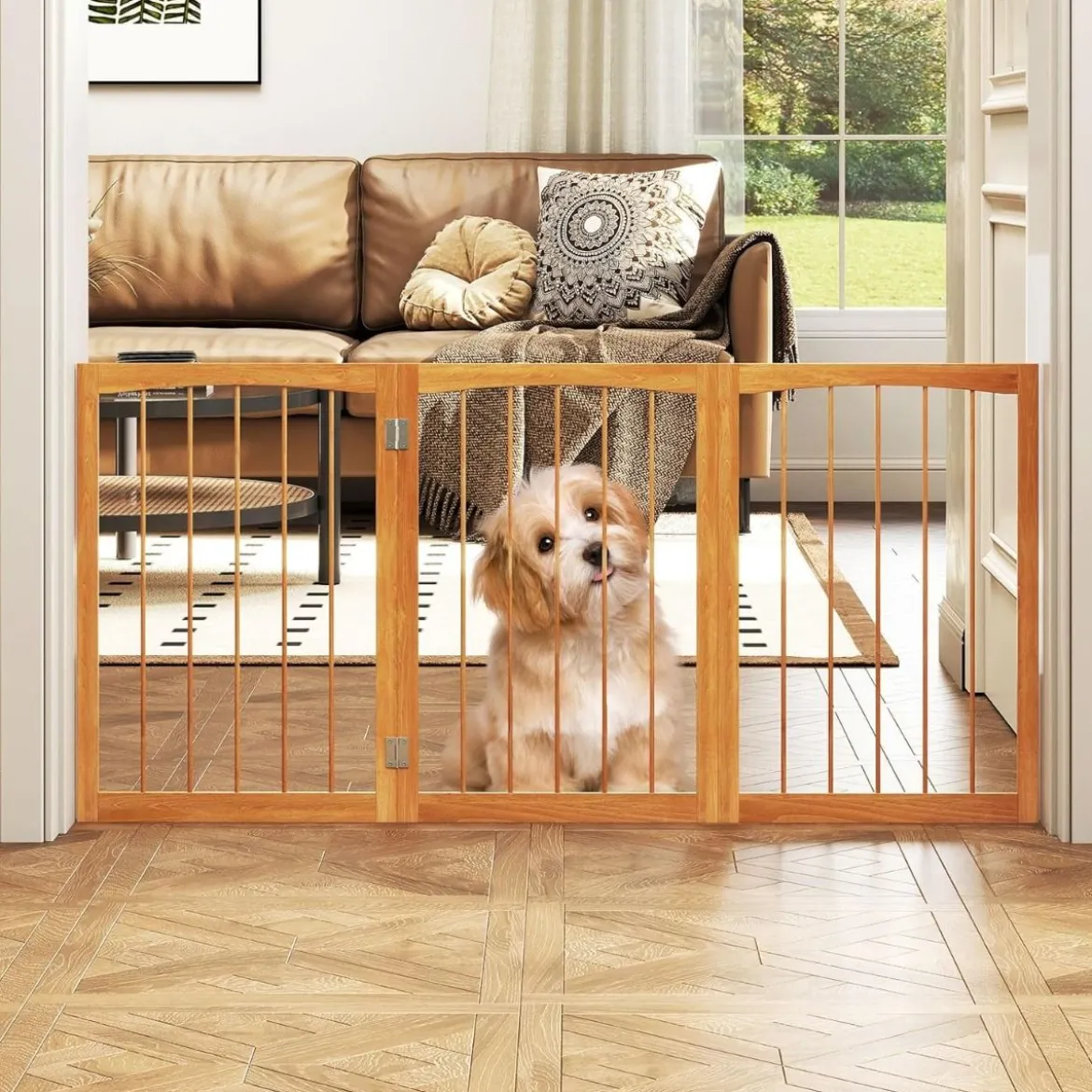Absperrgitter Hunde 3-teilig Schutzgitter Holz Treppengitter 76cm Hoch Hundeabsperrgitter klappbar Hundegitter Türschutzgitter Natur