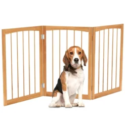 Absperrgitter Hunde 3-teilig Schutzgitter Holz Treppengitter 76cm Hoch Hundeabsperrgitter klappbar Hundegitter Türschutzgitter Natur