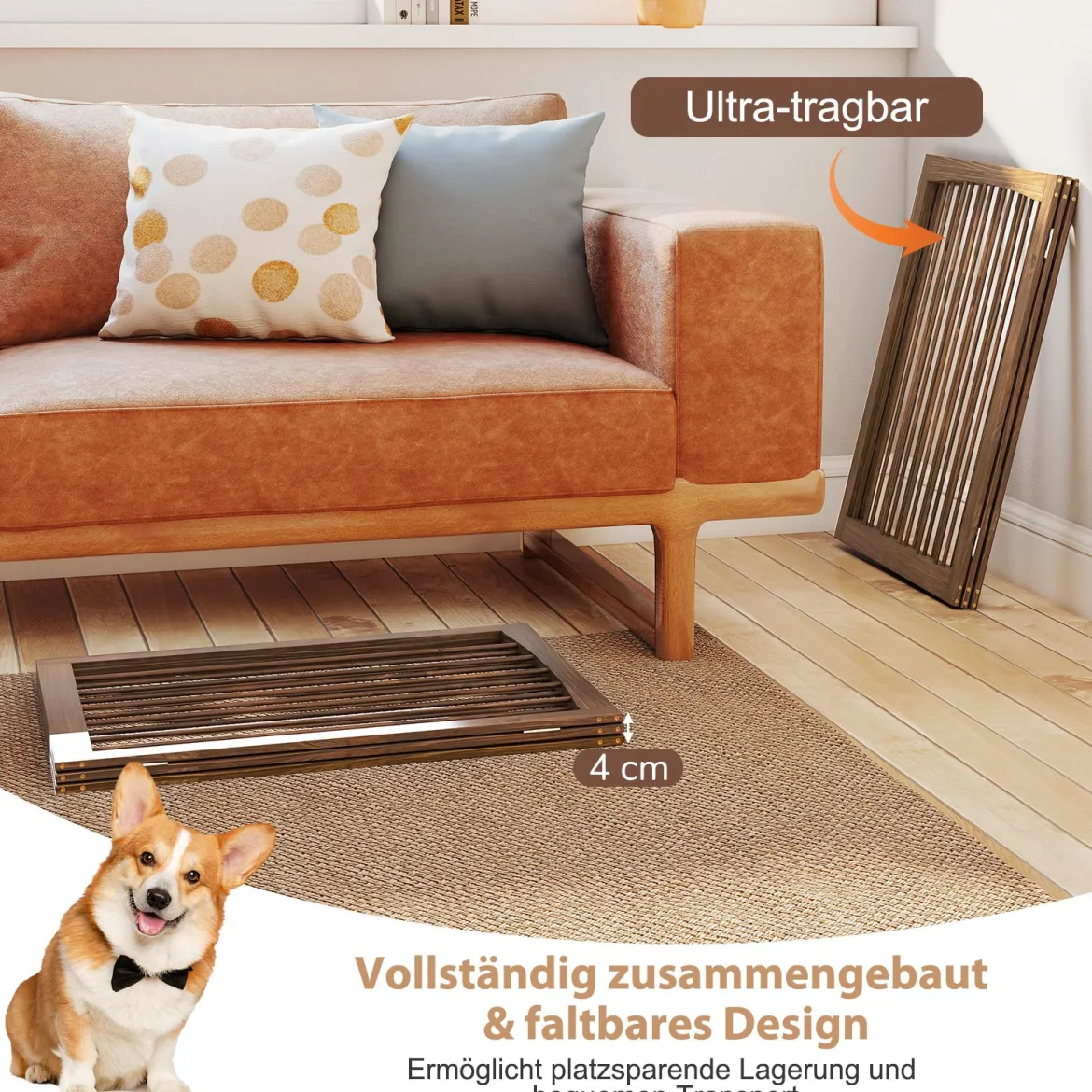 Absperrgitter Hunde 3-teilig Schutzgitter Holz Treppengitter 76cm Hoch Hundeabsperrgitter klappbar Braun