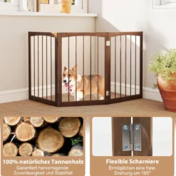 Absperrgitter Hunde 3-teilig Schutzgitter Holz Treppengitter 76cm Hoch Hundeabsperrgitter klappbar Braun