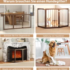 Absperrgitter Hunde 3-teilig Schutzgitter Holz Treppengitter 76cm Hoch Hundeabsperrgitter klappbar Braun
