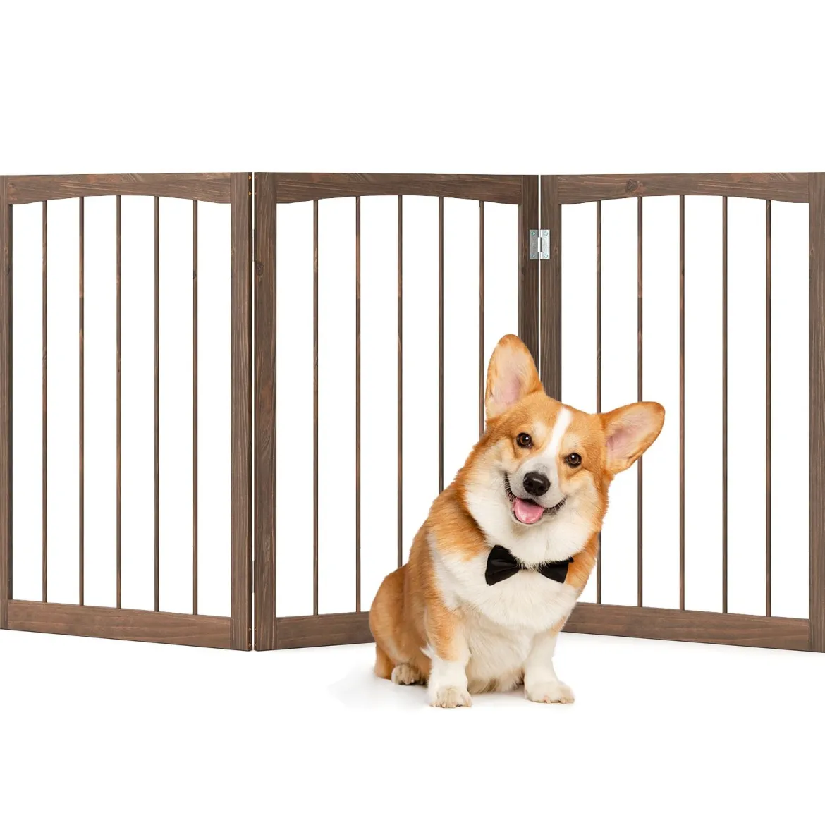 Absperrgitter Hunde 3-teilig Schutzgitter Holz Treppengitter 76cm Hoch Hundeabsperrgitter klappbar Braun