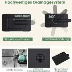 Abtropfgestell 2-Stöckiger Zusammenklappbarer Geschirrkorb aus Metall Schwarz