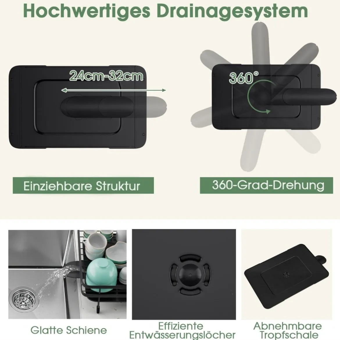 Abtropfgestell 2-Stöckiger Zusammenklappbarer Geschirrkorb aus Metall Schwarz