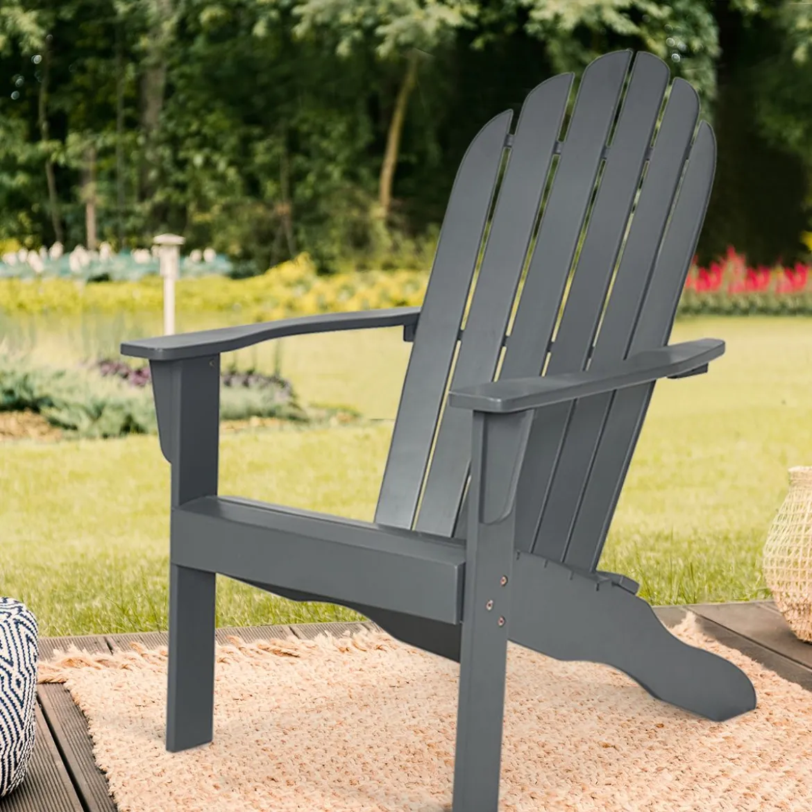 Adirondack-Gartenstuhl Gartensessel Gartenmöbel für den Terrasse Weiß/Natur/Grau
