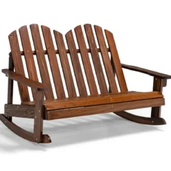 Adirondack-Schaukelstuhl für Kinder 2-Sitzer Gartensessel aus Holz 99,5 x 70 x 68 cm Braun