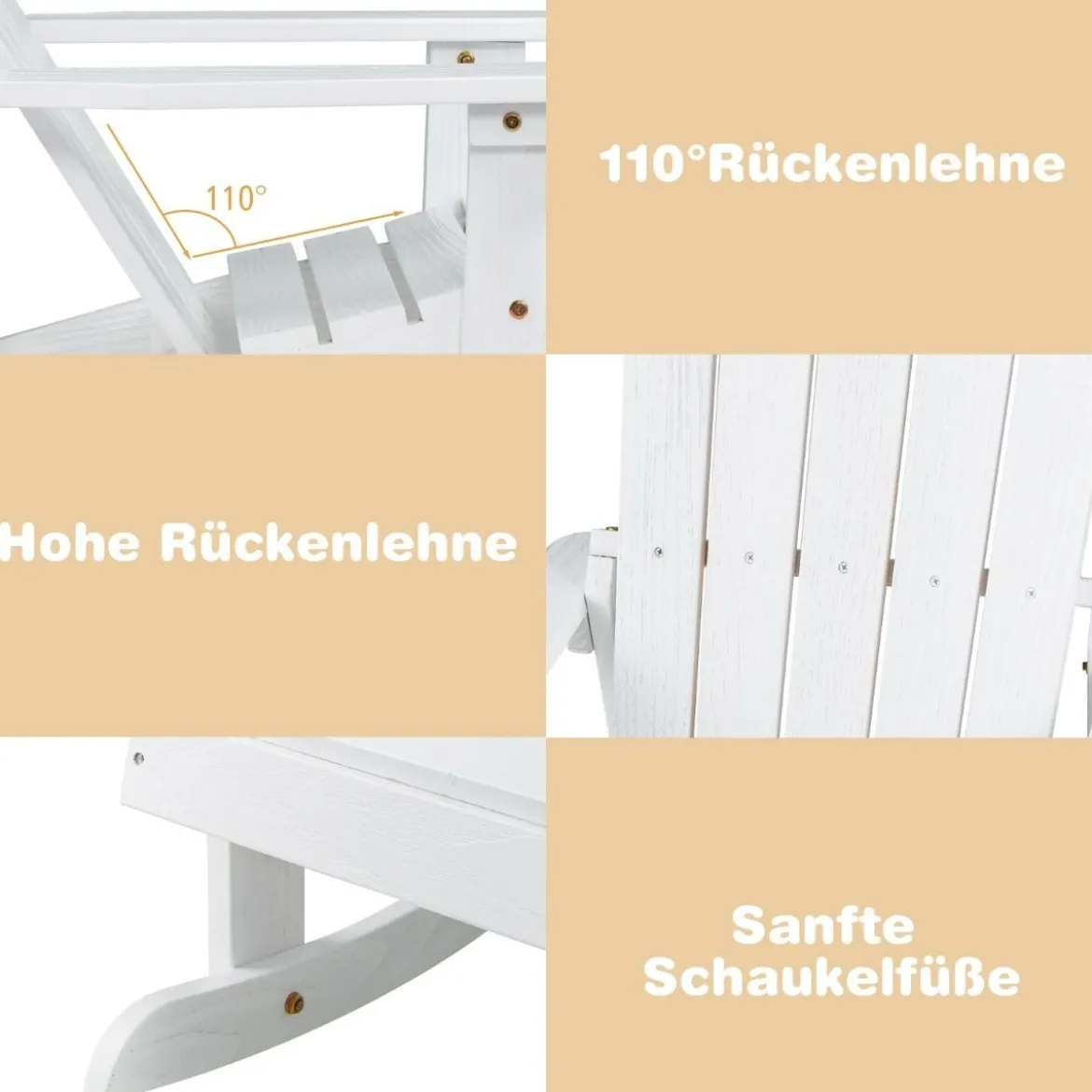 Adirondack-Schaukelstuhl für Kinder Gartensessel aus Holz 50,5 x 69 x 60 cm Weiß