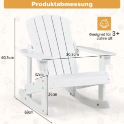Adirondack-Schaukelstuhl für Kinder Gartensessel aus Holz 50,5 x 69 x 60 cm Weiß
