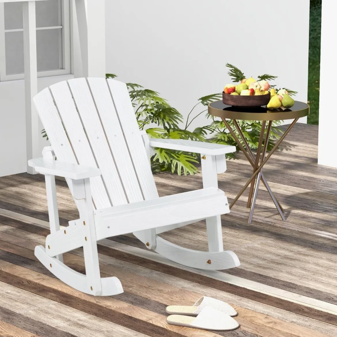Adirondack-Schaukelstuhl für Kinder Gartensessel aus Holz 50,5 x 69 x 60 cm Weiß