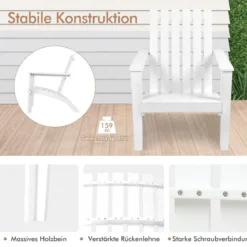 Adirondack Stuhl Adirondack Chair aus Akazienholz Gartensessel bis 160 kg Weiß/Grau/Natur