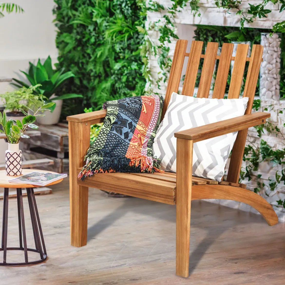 Adirondack Stuhl Adirondack Chair aus Akazienholz Gartensessel bis 160 kg Weiß/Grau/Natur