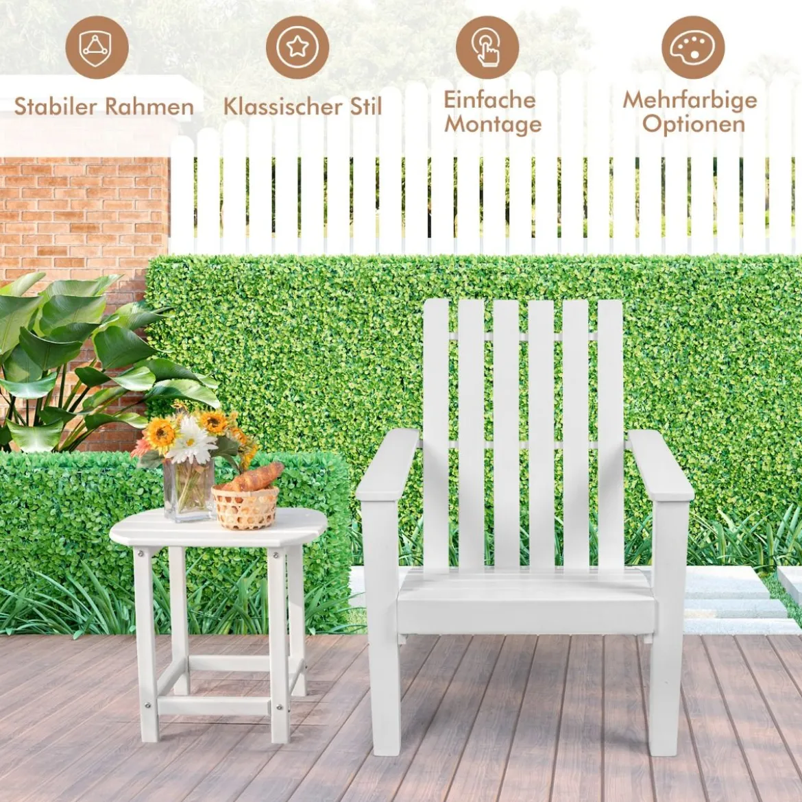 Adirondack Stuhl Adirondack Chair aus Akazienholz Gartensessel bis 160 kg Weiß/Grau/Natur
