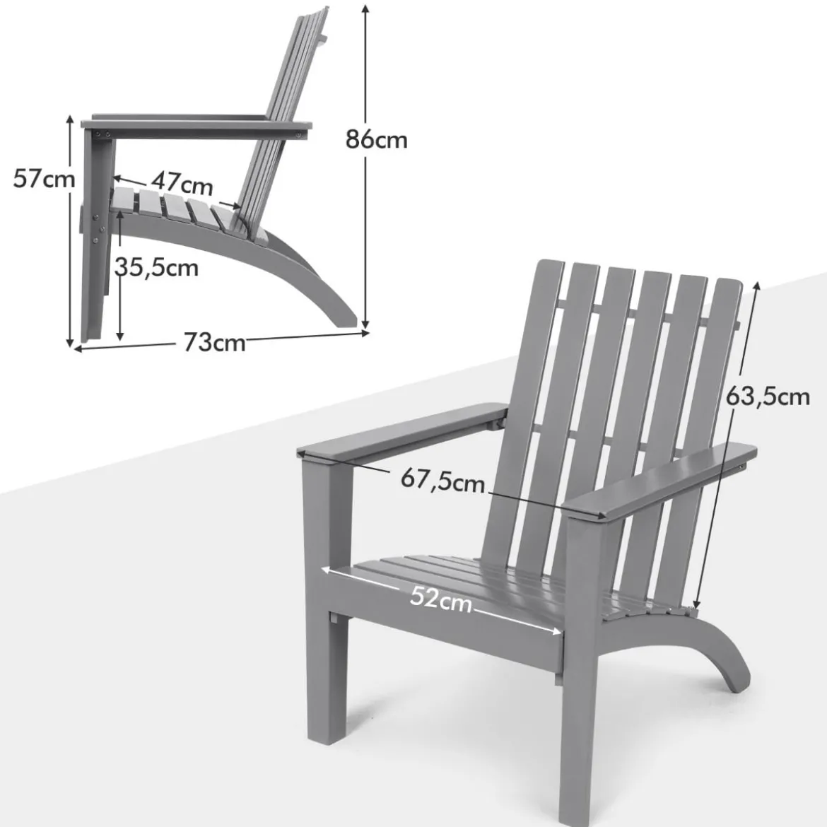 Adirondack Stuhl Adirondack Chair aus Akazienholz Gartensessel bis 160 kg Weiß/Grau/Natur