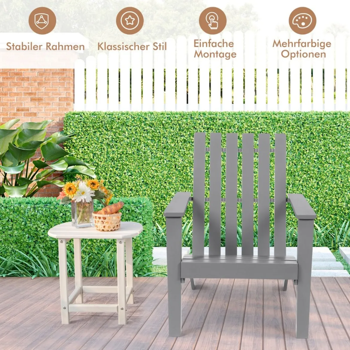 Adirondack Stuhl Adirondack Chair aus Akazienholz Gartensessel bis 160 kg Weiß/Grau/Natur