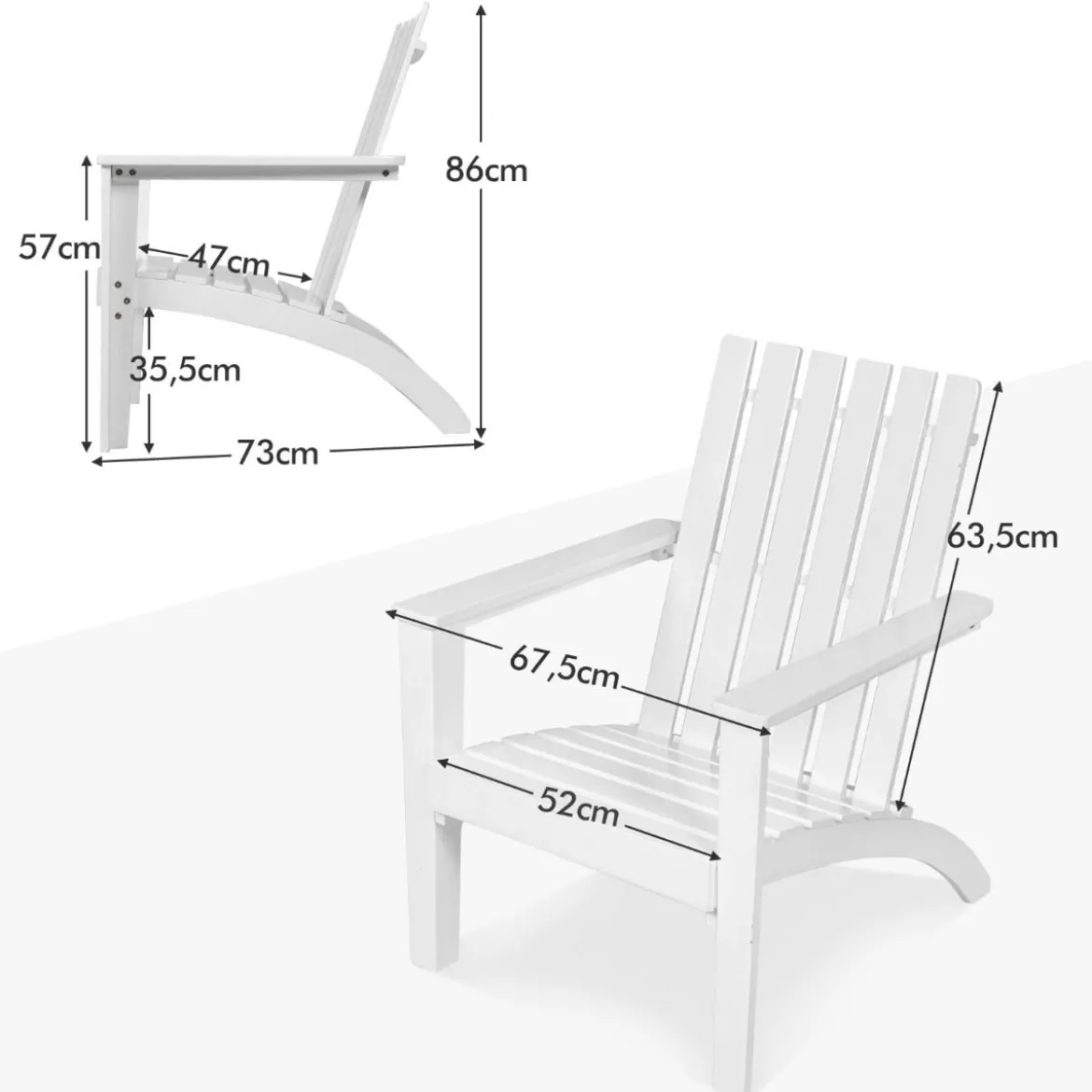 Adirondack Stuhl Adirondack Chair aus Akazienholz Gartensessel bis 160 kg Weiß/Grau/Natur