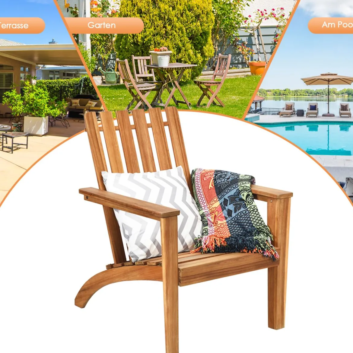 Adirondack Stuhl Adirondack Chair aus Akazienholz Gartensessel bis 160 kg Weiß/Grau/Natur
